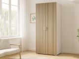 Guardaroba 2 Ante Bianco Marrone Rovere 2 Ripiani Appendiabiti 80x180h cm, Apertura Battente - Susella