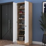 Guardaroba 2 Ante Bianco Marrone Rovere 6 Ripiani Appendiabiti 60x183h cm, Apertura Battente - Modenese