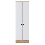 Guardaroba 2 Ante Bianco Marrone Rovere 6 Ripiani Appendiabiti 60x183h cm, Apertura Battente - Modenese