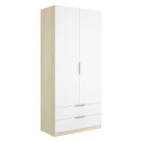 Guardaroba 2 Ante Bianco Marrone Rovere Appendiabiti 2 Cassetti 51x204h cm, un Ripiano - Montclare