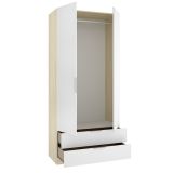 Guardaroba 2 Ante Bianco Marrone Rovere Appendiabiti 2 Cassetti 51x204h cm, un Ripiano - Montclare