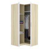 Guardaroba 2 Ante Bianco Marrone Rovere Appendiabiti Cassetti 95x204h cm, 4 Ripiani - Luber
