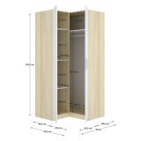 Guardaroba 2 Ante Bianco Marrone Rovere Appendiabiti Cassetti 95x204h cm, 4 Ripiani - Luber