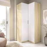 Guardaroba 2 Ante Bianco Marrone Rovere Appendiabiti Cassetti 95x204h cm, 4 Ripiani - Luber