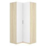 Guardaroba 2 Ante Bianco Marrone Rovere Appendiabiti Cassetti 95x204h cm, 4 Ripiani - Luber