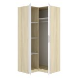 Guardaroba 2 Ante Bianco Marrone Rovere Appendiabiti Cassetti 95x204h cm, 4 Ripiani - Luber