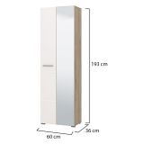 Guardaroba 2 Ante Bianco Marrone Rovere Nodi Appendiabiti 4 Ripiani 60x192.5h cm, 5 Vani - Griante
