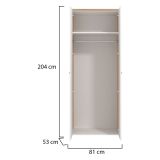 Guardaroba 2 Ante Bianco Marrone Rovere Nodi Appendiabiti un Ripiano 80.5x203.5h cm, 2 Ante - Santadi