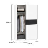 Guardaroba 2 Ante Bianco Nero Antracite 2 Ripiani Appendiabiti 120x204h cm, 2 Ante - Maba