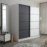 Guardaroba 2 Ante Bianco Nero Antracite 5 Ripiani Appendiabiti 180x210h cm, Apertura Scorrevole - Cuvio