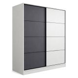 Guardaroba 2 Ante Bianco Nero Antracite 5 Ripiani Appendiabiti 180x210h cm, Apertura Scorrevole - Cuvio