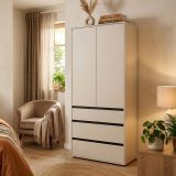 Guardaroba 2 Ante Bianco Nero Appendiabiti 3 Cassetti 93x211h cm, un Ripiano - Vimercatii