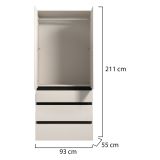 Guardaroba 2 Ante Bianco Nero Appendiabiti 3 Cassetti 93x211h cm, un Ripiano - Vimercatii