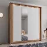 Guardaroba 2 Ante Bianco Opaco Marrone Rovere 2 Ripiani Appendiabiti 195x218h cm, Apertura Scorrevole - Bujumb