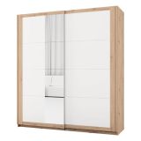 Guardaroba 2 Ante Bianco Opaco Marrone Rovere 2 Ripiani Appendiabiti 195x218h cm, Apertura Scorrevole - Bujumb