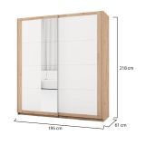 Guardaroba 2 Ante Bianco Opaco Marrone Rovere 2 Ripiani Appendiabiti 195x218h cm, Apertura Scorrevole - Bujumb