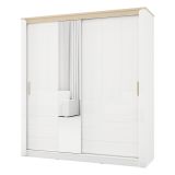 Guardaroba 2 Ante Bianco Opaco Marrone Rovere 5 Ripiani Appendiabiti 199x217h cm, Apertura Scorrevole - Lunenb