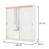 Guardaroba 2 Ante Bianco Opaco Marrone Rovere 5 Ripiani Appendiabiti 199x217h cm, Apertura Scorrevole - Lunenb