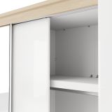 Guardaroba 2 Ante Bianco Opaco Marrone Rovere 5 Ripiani Appendiabiti 199x217h cm, Apertura Scorrevole - Lunenb