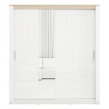 Guardaroba 2 Ante Bianco Opaco Marrone Rovere 5 Ripiani Appendiabiti 199x217h cm, Apertura Scorrevole - Lunenb