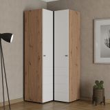 Guardaroba 2 Ante Bianco Opaco Marrone Rovere Nodi 4 Ripiani Appendiabiti 95x208h cm, Apertura Battente - Tavole