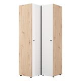 Guardaroba 2 Ante Bianco Opaco Marrone Rovere Nodi 4 Ripiani Appendiabiti 95x208h cm, Apertura Battente - Tavole