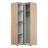 Guardaroba 2 Ante Bianco Opaco Marrone Rovere Nodi 4 Ripiani Appendiabiti 95x208h cm, Apertura Battente - Tavole