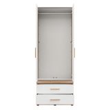 Guardaroba 2 Ante Bianco Opaco Marrone Rovere Nodi Appendiabiti 2 Cassetti 79x208h cm, un Ripiano - Tilcara