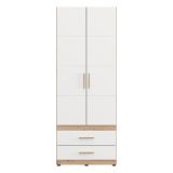 Guardaroba 2 Ante Bianco Opaco Marrone Rovere Nodi Appendiabiti 2 Cassetti 79x208h cm, un Ripiano - Tilcara