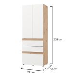 Guardaroba 2 Ante Bianco Opaco Marrone Rovere Nodi Appendiabiti 3 Cassetti 79x208h cm, un Ripiano - Venas