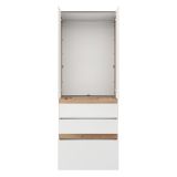 Guardaroba 2 Ante Bianco Opaco Marrone Rovere Nodi Appendiabiti 3 Cassetti 79x208h cm, un Ripiano - Venas