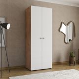 Guardaroba 2 Ante Bianco Opaco Marrone Rovere Nodi Appendiabiti un Ripiano 79x208h cm, 2 Ante - Pomar