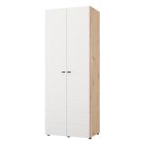 Guardaroba 2 Ante Bianco Opaco Marrone Rovere Nodi Appendiabiti un Ripiano 79x208h cm, 2 Ante - Pomar