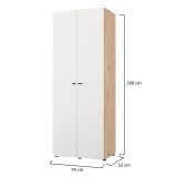 Guardaroba 2 Ante Bianco Opaco Marrone Rovere Nodi Appendiabiti un Ripiano 79x208h cm, 2 Ante - Pomar