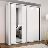 Guardaroba 2 Ante Bianco Opaco Nero 2 Ripiani Appendiabiti 195x205h cm, Apertura Scorrevole - Asilah