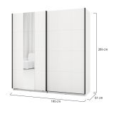 Guardaroba 2 Ante Bianco Opaco Nero 2 Ripiani Appendiabiti 195x205h cm, Apertura Scorrevole - Asilah