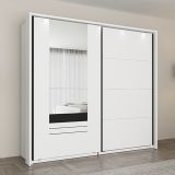 Guardaroba 2 Ante Bianco Opaco Nero 2 Ripiani Appendiabiti 220x205h cm, Apertura Scorrevole - Lalibe