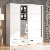 Guardaroba 2 Ante Bianco Opaco Nero 4 Ripiani Appendiabiti 205x216h cm, 2 Cassetti - Copala