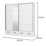 Guardaroba 2 Ante Bianco Opaco Nero 4 Ripiani Appendiabiti 205x216h cm, 2 Cassetti - Copala