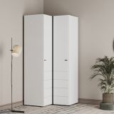 Guardaroba 2 Ante Bianco Opaco Nero 4 Ripiani Appendiabiti 95x208h cm, Apertura Battente - Tavole