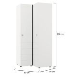 Guardaroba 2 Ante Bianco Opaco Nero 4 Ripiani Appendiabiti 95x208h cm, Apertura Battente - Tavole