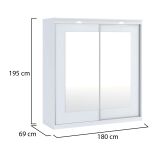 Guardaroba 2 Ante Bianco Traparente 5 Ripiani Appendiabiti 180x195h cm, 2 Ante - Lesale