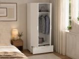 Guardaroba 2 Ante Bianco un Cassetto Appendiabiti 80x180h cm, 2 Ripiani - Vacone