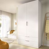 Guardaroba 2 Ante Bianco un Ripiano Appendiabiti 51x204h cm, 2 Cassetti - Montclare