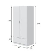 Guardaroba 2 Ante Bianco un Ripiano Appendiabiti 80x170h cm, un Cassetto - Budoia