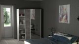 Guardaroba 2 ante Diandra, Mobile camera da letto, Cabina armadio portabiti, Armadio appendiabiti, 61x150 h200 cm, Bianco e Grigio