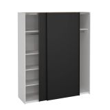 Guardaroba 2 ante Elina, Mobile camera da letto, Cabina armadio portabiti, Armadio appendiabiti, 61x182 h220 cm, Bianco e Nero