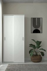 Guardaroba 2 ante Elle, Mobile camera da letto, Cabina armadio portabiti, Armadio appendiabiti, 48x78 h175 cm, Bianco
