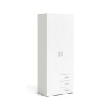 Guardaroba 2 ante Emilie, Mobile camera da letto, Cabina armadio portabiti, Armadio appendiabiti, 77x50 h200 cm, Bianco