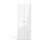 Guardaroba 2 ante Emilie, Mobile camera da letto, Cabina armadio portabiti, Armadio appendiabiti, 78x50 h200 cm, Bianco